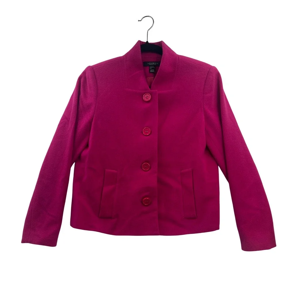 Louben Petite Women's Magenta Pink‎ Button Front Blazer Jacket Size 2P